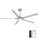 ELEHINSER 60' Smart Ceiling Fan with Light, Remote/APP Control, Dimmable LED Lights, 6-Speed DC Motor, 5 Aluminum Blades Industrial Ceiling Fans Compatible with Alexa, Google Assistant Silver