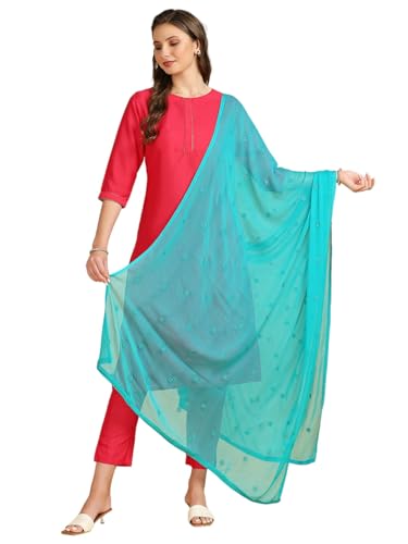 Image of DUPATTA BAZAAR Women's Embroidered Chiffon Dupatta with Delicate Sequins
