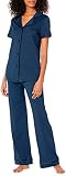 Cosabella Women's Bella Short Sleeve Top & Pants Pajama Set, Navy/Navy, Medium (Amore9645)