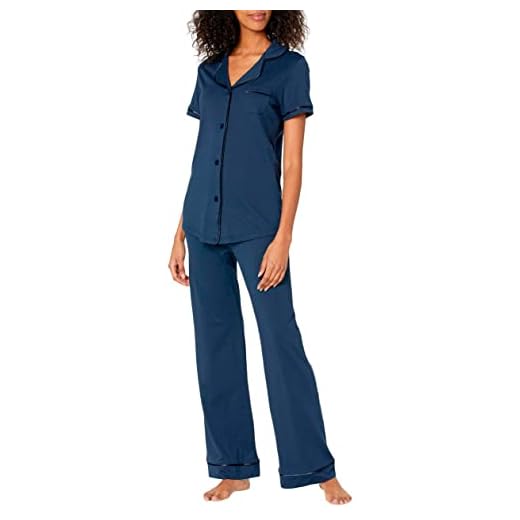 Cosabella Women's Bella Short Sleeve Top & Pants Pajama Set, Navy/Navy, Extra Small (Amore9645)