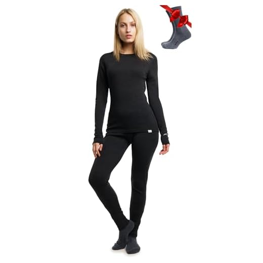 Merino.tech Completo Lana Donna Merinos - Intimo Termico Merino Maglia e Pantalone con Calzini Leggero, Medio, Pesante (X-Small, 250 Charcoal Grey)