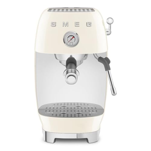 Image of Smeg Cold Brew Coffee Machine, Original Italian Brand, Patented Smeg Cream Color, Live the Barista Exeprience, Professional Steam Wand for Creamy Milk Drink, Pressure Monitor, ECF03CREU