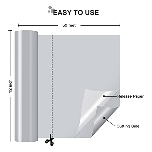 Image of HTVRONT Gray Permanent Vinyl Roll - 12 inch x 50 FT Glossy Gray Adhesive Permanent Vinyl Compatible with Cricut Cutting Machine, Silhouette, Cameo Cutters, Signs, Scrapbooking, Craft, Die Cutters