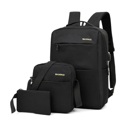 Kit Conjunto Mochila Pochete Carteira 3 em 1 Reforçada Executiva Grande para Notebook Trabalho Antifurto com Saídas USB/Fone de Ouvido Unissex Viagem Escola Impermeável Bag Necessaire (Preto)