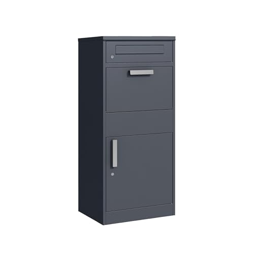 Relaxdays Boîte aux Lettres avec Compartiment à Colis, 2 clés, HBT 112 x 51 x 38 cm, en Acier galvanisé, boîte aux Lettres sur Pied, Grise