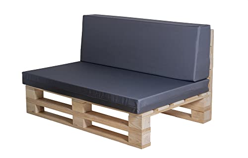 Coussins en tissu imperméable pour canapé en palettes (assise + dossier, gris, 100 x 60 cm)