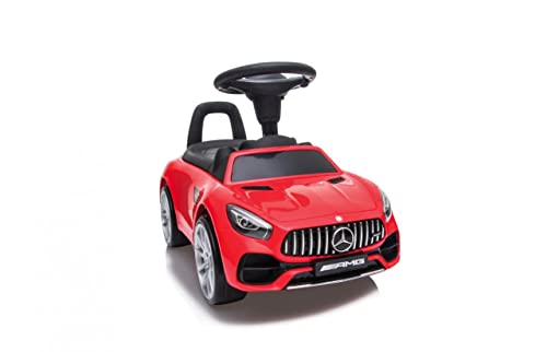 JAMARA 460607 - Rutscher Mercedes-Benz AMG GT - Kofferraum unter der Sitzfläche, Schub-und Haltegriff, Hupe und Sound am Lenkrad, originalgetreue Optik, Kippschutz, rot