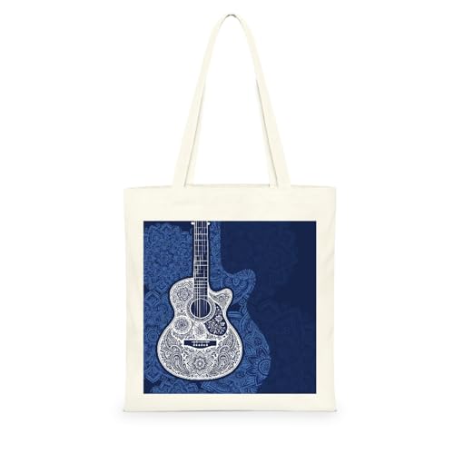Genérico Bolsa Tote Bag 35X38Cm Guitarra Bolsa Tela Para Pintar Estampada Bolsas De Con Algodon Asas Blanca Por Niñas Y Mujeres Lienzo Bolsas Eco, Lavadora, Compras, Vacaciones, Trabajo