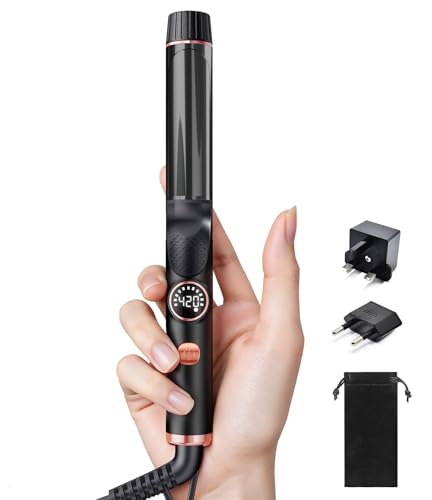 1 Inch Mini Travel Curling Iron 100-240V Travel Dual Voltage Curling Iron for Short Hair with 5 Heat Settings Small Curling Wand with Temperature Memories and Lock Blush Gold