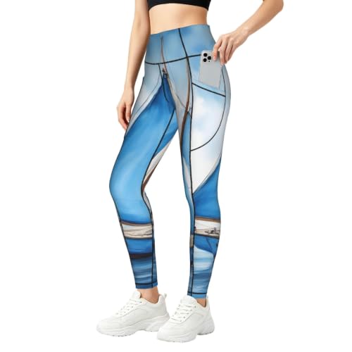 Leggings con estampado de velero azul fitness mujer mallas deporte conjuntos entrenamiento