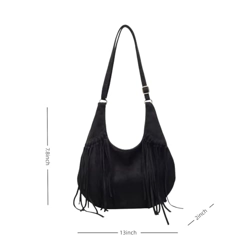 Image of Women Vintage Suede Fringe Hobo Bag Tote Shoulder Bag Crossbody Bag and Hippie Western Cowgirl Purse Shoulder Bag