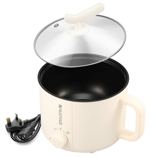 Electric Hot Pot with Steamer, 1.8 L Non-Stick Mini Electric Pot, 2 Gear Rapid Noodles Cooker, Portable Mini Stock Pot with Overheat Boil Dry Protection for Noodle, Pasta, Ramen (Single Layer)