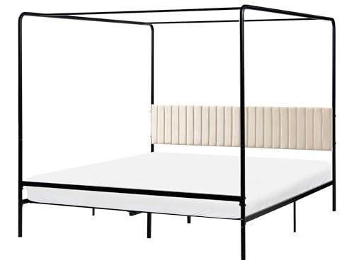 Beliani Cama con Dosel de Metal Doble con Estructura metálica y cabecero tapizado 180 x 200 cm Negro Dannemois
