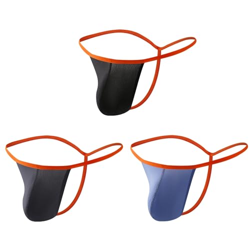 Men' Nylon Thong Gstring Ice Silk Sensation Sexy Sissy Pouch Black/Grey/Blue 3 Pack