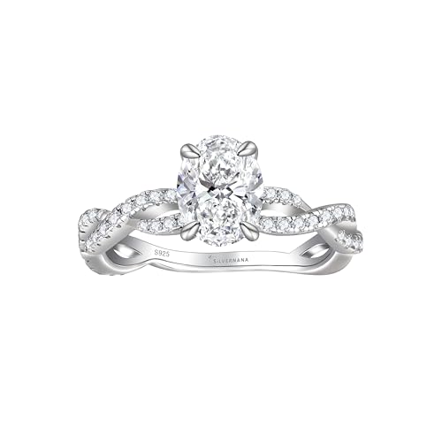 SILVERNANA 1.5CT Oval Cut Moissanite Engagement Ring for Women 925 Sterling Silver Twisted Vine...