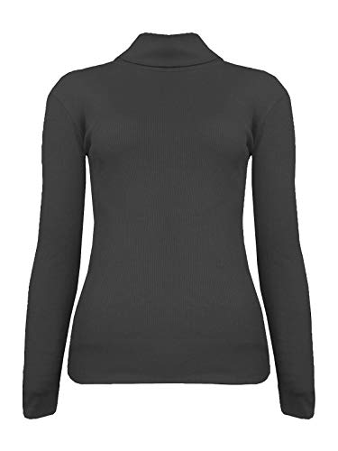 FASHION FAIRIES Suéter de jersey acanalado con cuello enrollado para mujer, casual, elástico, Negro, 40-42