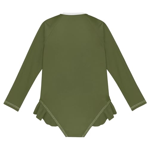 Plain Army Green Baby Girl Bathing Suit Long Sleeve UPF 50+ One Piece Toddler Swimsuit Size 11-12Y2