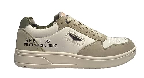 Sneakers Aeronautica Militare blanches et beige confortables pour homme taille 40