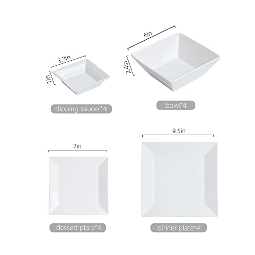 Porlien Classic White Square Dinnerware Set For 4, Off White #TOP1