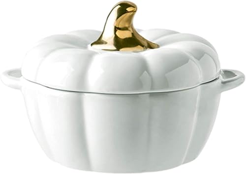 Suixtil Kürbistopf Keramik Kürbistopf mit Deckel Emaille Schmortopf Kürbistopf Suppentopf leicht zu reinigen Geschenk(Weiß,0.27L)