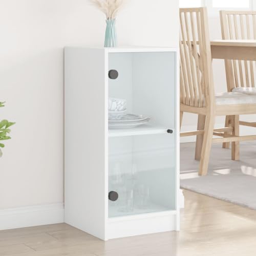 Woonisher Mueble Auxiliar con Puertas de Cristal Blanco 35x37x75,5 cm Mueble de Cocina Buffet Comedor Buffet Mueble de Cocina pequeño Mueble de almacenaje