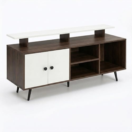 Image of Icon TV Entertainment Unit with Elevated Soundbar Shelf & Storage Cabinet, Modern Media Console for Living Room up to 55 Inch TV, 140x40x64cm (Dark Oak & White)