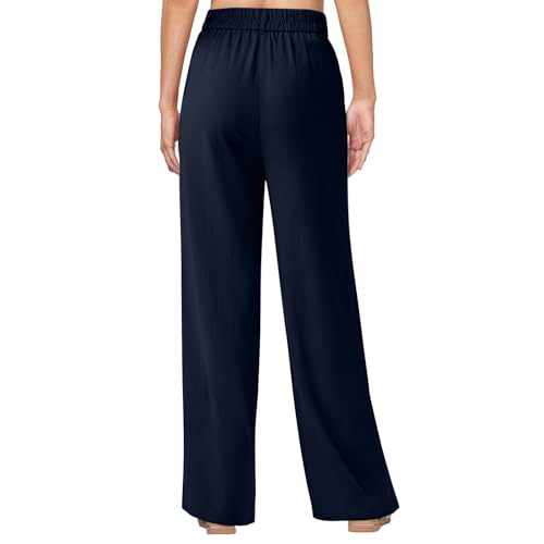 Linen Pants Women Casual High Waisted Wide Leg Dress Pants Vintage Loose Cotton Business Work Trousers with Pockets3