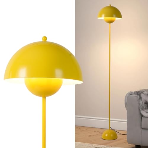 Image of Mid-Century Modern Metal Bud Floor Lamp for Home and Office, Lemon Yellow