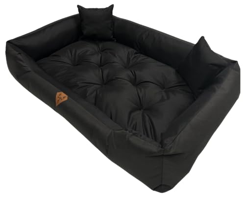 Dogs4Life Hundebett XL 130 x 105 cm – Hundesofa mit Rand für sehr große Hunde, Oxford Cordura, wasserabweisend, maschinenwaschbar, Oeko-TEX® Standard 100 (Schwarz)