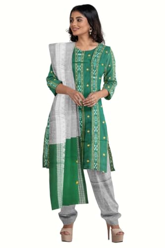 Image of Odisha Sambalpuri Handloom Cotton Dupatta with weaving and Ikat woven border from the Weavers of Odisha Temple Border & Stole For Girls & Women (Multicolor 20, 2.5 Meter)