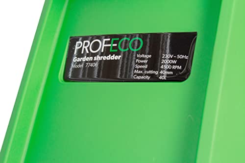 Foto von Profeco Elektro Gartenhäcksler, Messerhäcksler Leise, Kraftvoll, 50L Fangsack, robustes Fahrgestell, 2000W, große Trichteröffnung, 45 mm max. Astdicke