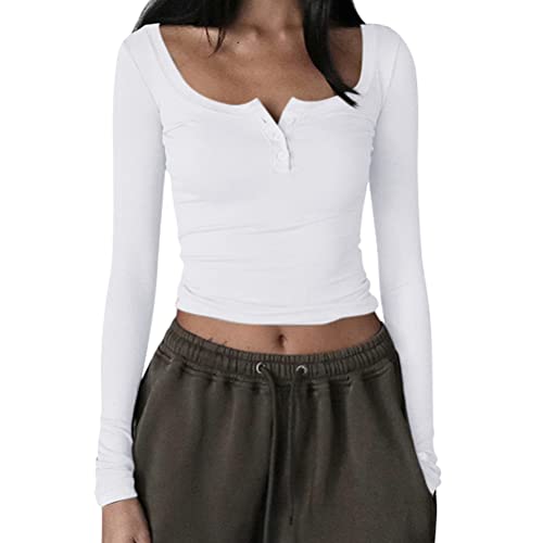 Minetom Damen T-Shirt Y2K Langarm Crop Top Sexy Oberteile Y2K Party Cropped...