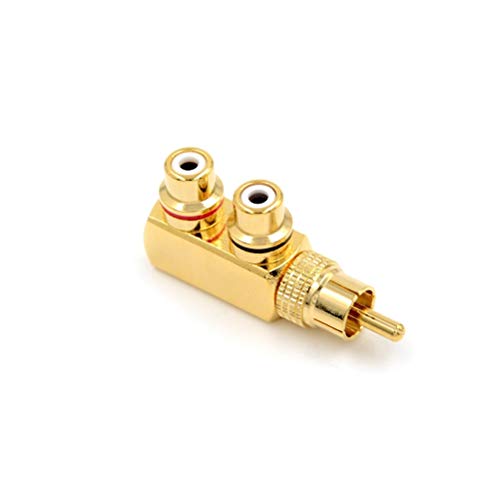 LEOU 90 Degree Right Angle RCA Splitter,1 RCA Male to 2 RCA Female AV Splitter Adapter Connector, Gold Plated (1 to 2 Way)