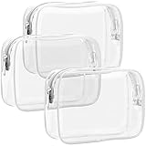 F-color TSA Approved Toiletry Bag 3 Pack Medium - Clear Makeup Bag Travel Quart Size for Women Men, Clear Cosmetic Bag Airport Airline Compliant Carry on Bag, Active White