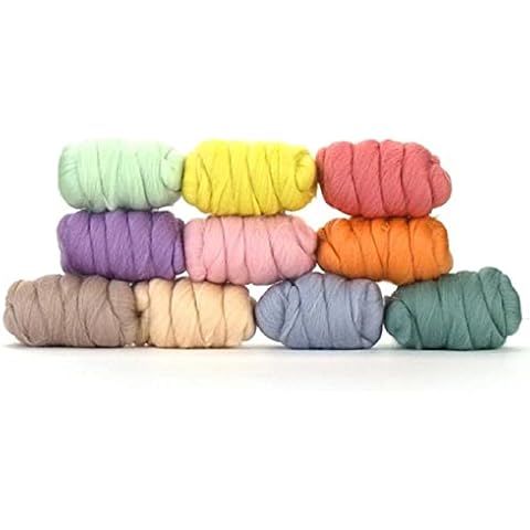 Revolution Fibers | Mixed Merino Wool Variety Pack | Perfect Wool Roving for Spinning, Needle Felting, Wet Felting, Weaving and Crafting (Pretty Pastels (Multicolored), 250 Grams) Cover