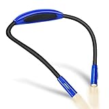 Vekkia Rechargeable Neck Book Light - Hug LED Reading Lights with 3 Brightness x3 Color Levels, Flexible Soft Rubber Arms, Hands Free for Reading in Bed at Night, Walking&Knitting Upgrade(Blue)