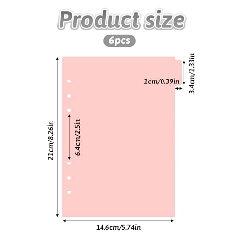 6 Stück A5 Register Trennblätter A5 Ringbuch Trennblätter 6 Löcher Transparent Ordner Trennblätter für ordner Loseblatt Notizbuch Personal Organizer Ringbucheinlagen,Rosa