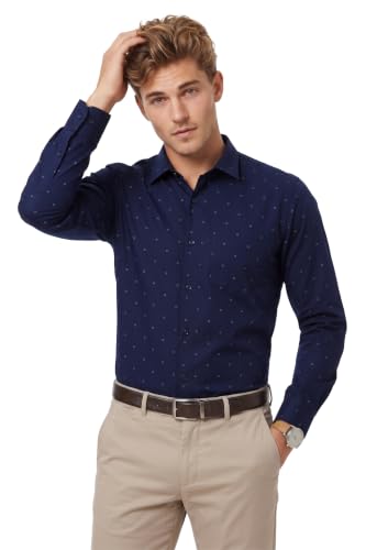 Image of Peter England Men's Cotton Slim Fit Ditsy Printed Full Sleeve Shirt