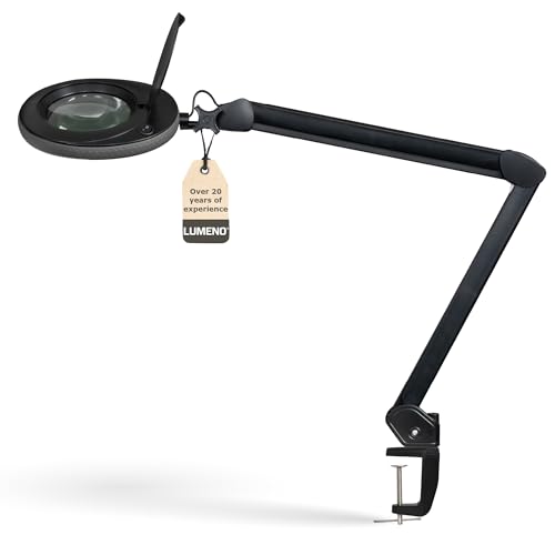 Lumeno 7218SW LED Magnifying lamp, 127 mm Glass Lens, 950 Lumen, 8 diopters, Workstation & Cosmetic lamp, for Beauty Salon, hobbyist, as Reading aid, Magnifying Glass with Table clamp