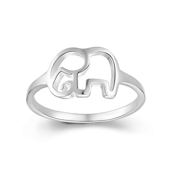 ELBLUVF 925 Sterling Silver Elephant Animal Lucky Ring Jewelry Bridesmaid Gift Favor (6.5)