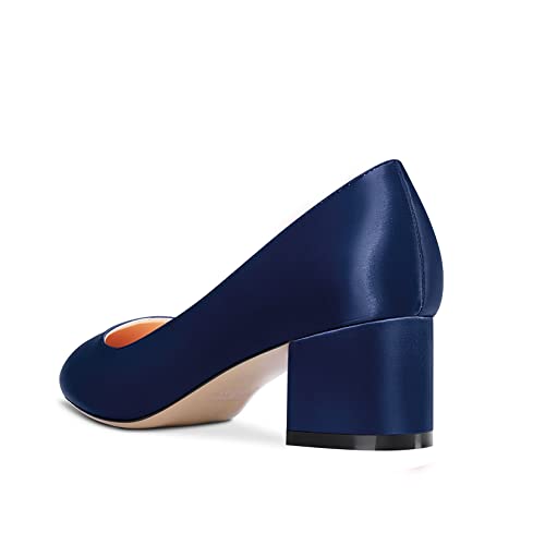 HEUIVZAR Women Pumps Pointed Toe Block Chunky Mid Heel Slip-on Dress Shoes Wedding Office Satin 2 Inch3