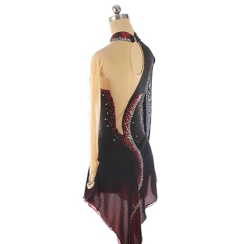 Vestido de patinação artística, preto e vermelho costurado com strass nas pontas dos dedos, fantasia