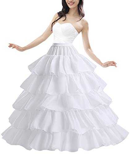 Women Petticoat 4 Hoop Skirt with 5 Ruffles Layers Crinoline Petticoats for Women Half Slips Underskirt for Wedding