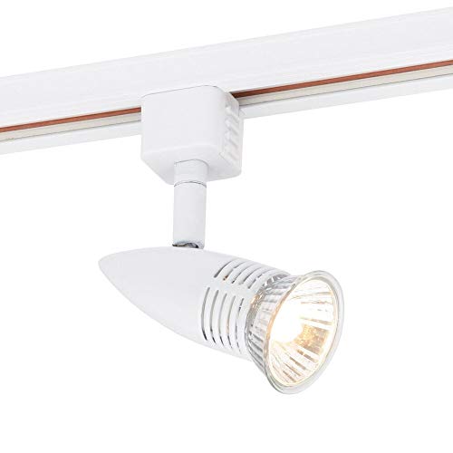 Adjustable Ceiling Track Spotlight – Gloss White & White PC – Single 7W MAX GU10 Lamp Bulb Required - Sleek Tapered Kitchen Shop Corridor Downlight – Dimmable Moving Rail System Fitting