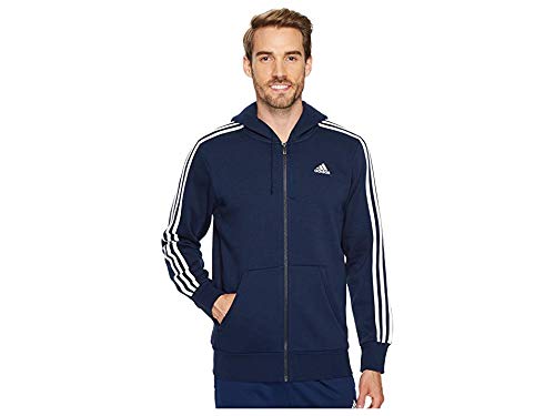 adidas Men's Essentials 3-Stripe Full Zip Fleece Hoodie, Collegiate Navy/White, XX-Large