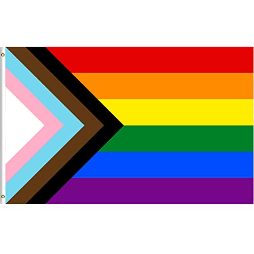 MOGADEE Progress Pride Flag: Joint-Pride Regenbogenflagge, 150 x 90 cm, Indoor und Outdoor tauglich, wetterfest mit Messingsen