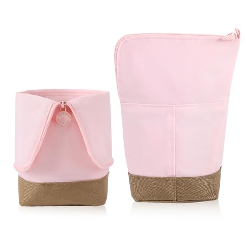 Image of iSuperb Standing Pencil Case Large Pencil Pouch Pen Holder Makeup Cosmetics Bag for Women Office (Pink)