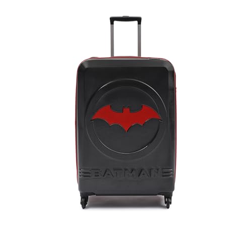 YAYAVAR Batman Trolley Suitcase - 40L, Cabin Luggage with 8 Spinner Wheel, Hard Shell Polycarbonate Suitcase, Number Lock, Water Resistant, Luggage Bag for Travel (Red & Black, 55cm, Small)