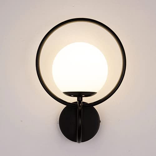 Lámpara de pared , Lámpara de pared con anillo de metal creativo, lámpara de pared minimalista posmoderna, con pantalla de bola de cristal, apliques de pared con base de lámpara E27 for mesita de noch