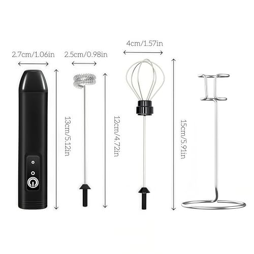 Image of Digead Mini Milk Frother Handheld with Stand, Rechargeable Electric Whisk with 3 Speeds & 2 Whisks, Portable USB Coffee Frother for Latte Cappuccino Matcha, Black